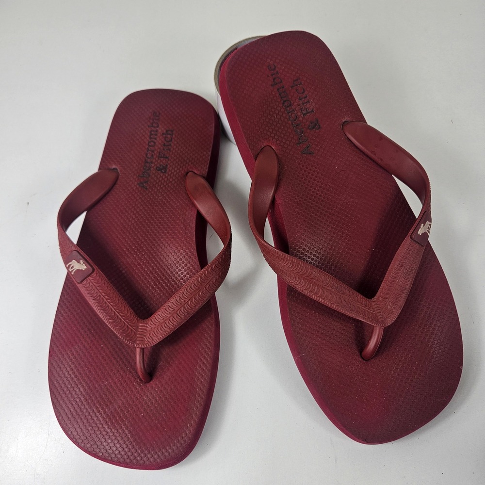Vintage Abercrombie & Fitch Mens Large 11/12 Burgundy Maroon Flip Flop Sandals